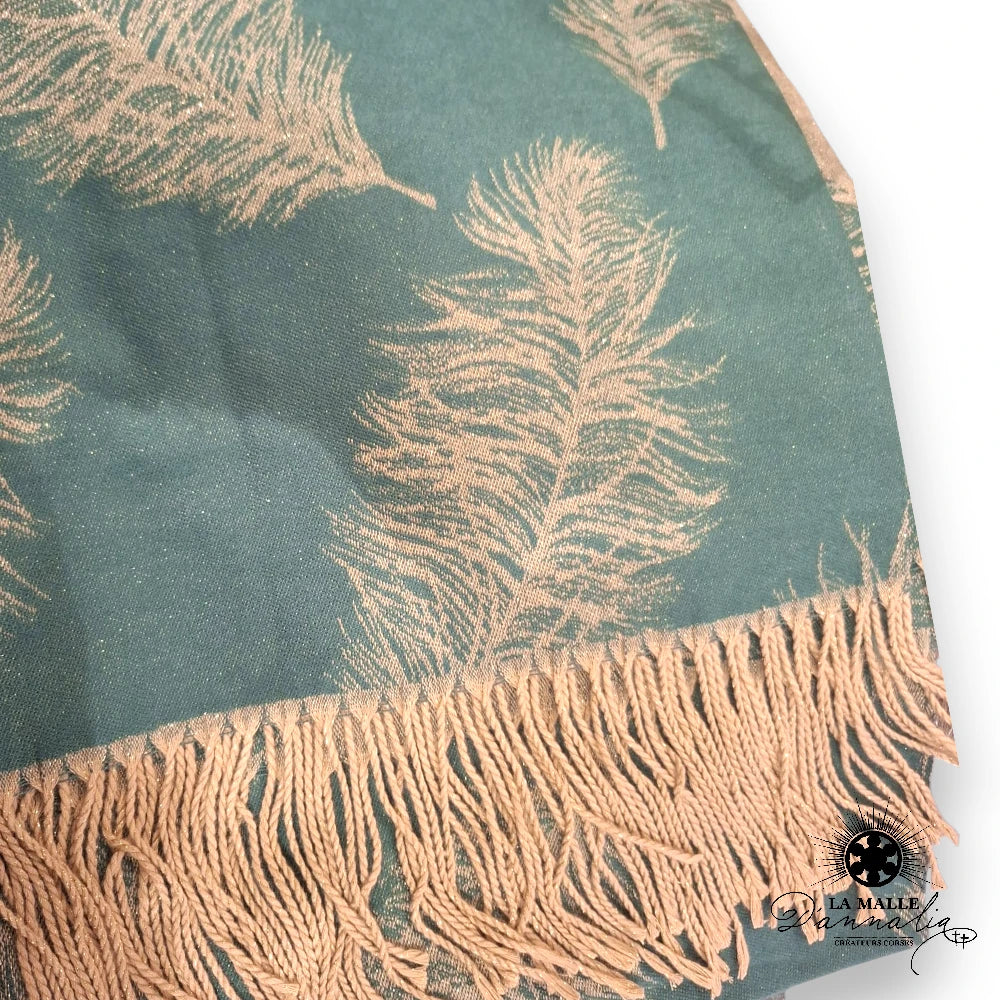 echarpe vert irise hiver classique discret composition dore fleur vert polyester lurex lamalledannalia