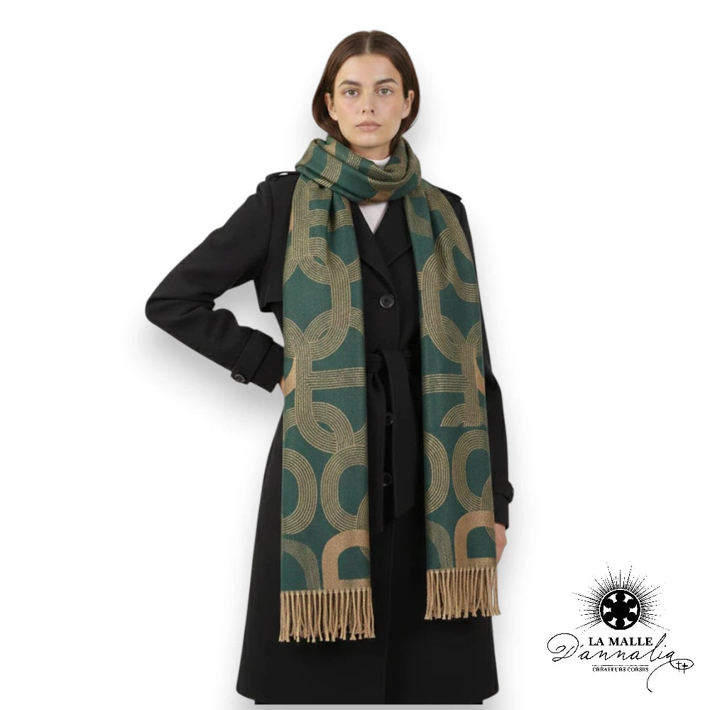 echarpe vert irisee hiver dore classique discret composition graphisme vert polyester lurex lamalledannalia
