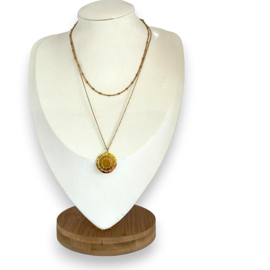 Collier Double Chaîne Breloque Soleil acier inoxydable