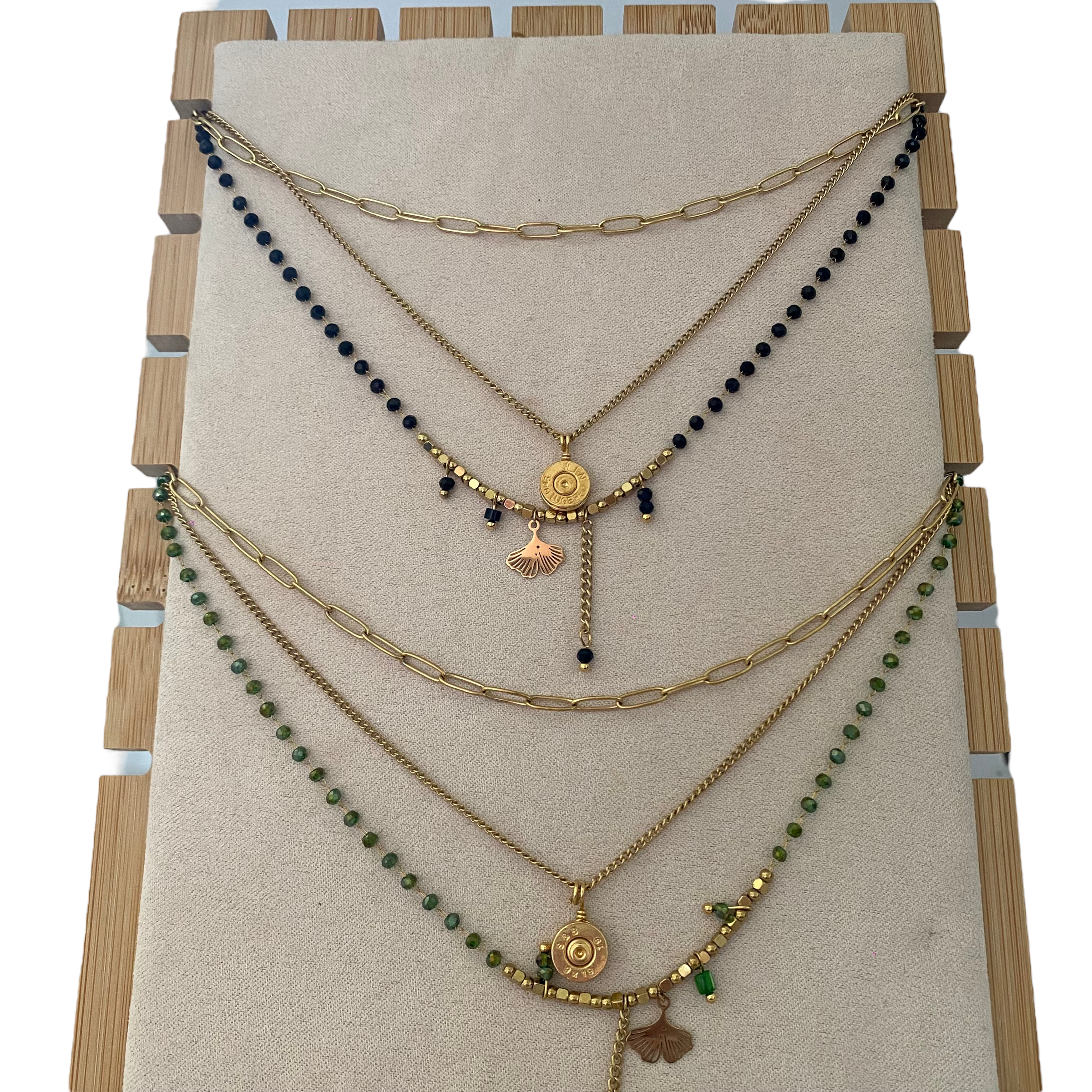 Collier 3 Rangs Pierres Colorées - Multicolore - Doré à l'Or Fin