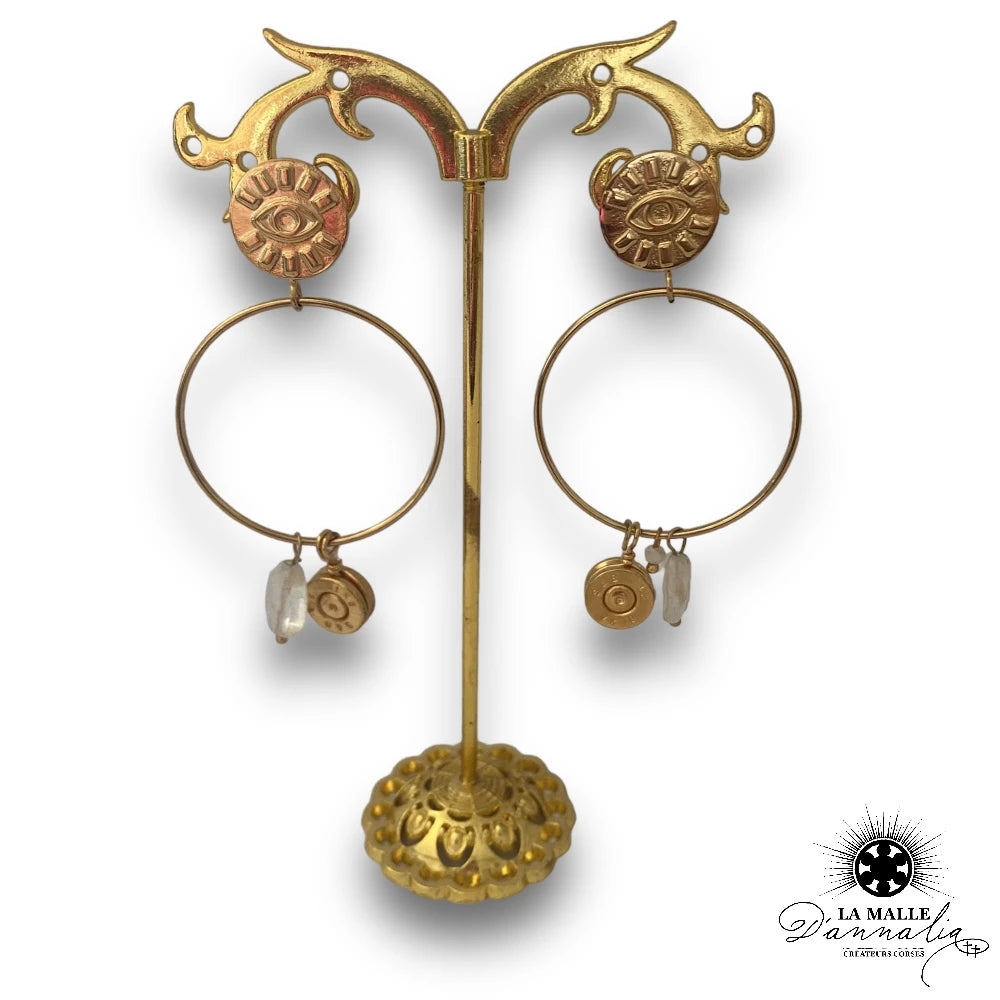 Boucles d’oreilles oeil et breloque douilles plaqué or 3 microns