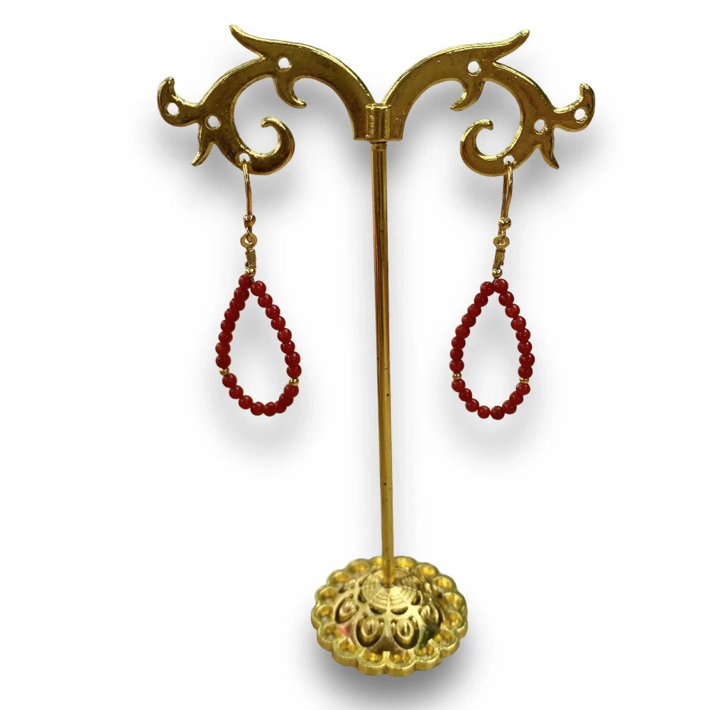 Boucles d'Oreilles Pendantes en Perle de Corail Rouge Corse