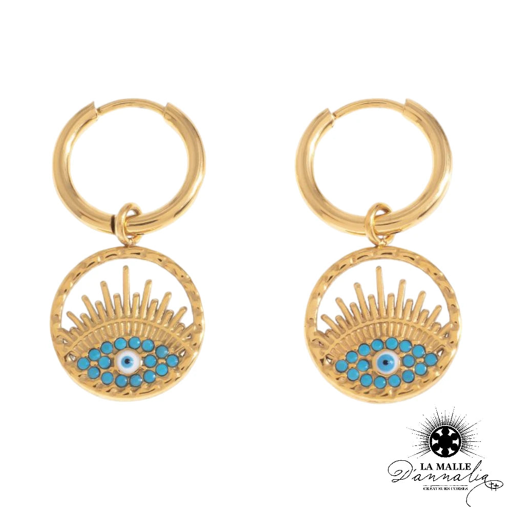 Boucles d'oreilles dorée oeil protection acier inoxydable