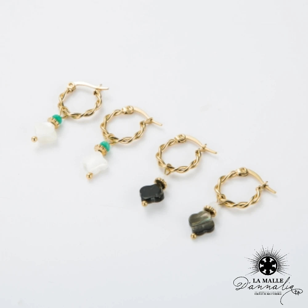 lamalledannalia-Boucles-oreilles-acierinoxydable-perle-treffle-vert-noir