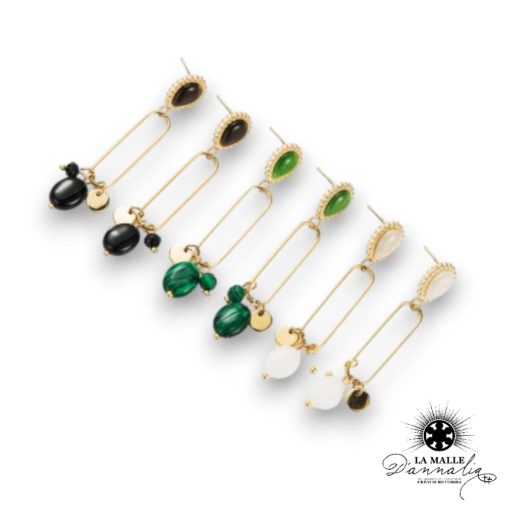 Boucles d'oreilles Dorées Pendantes Pierres acier inoxydable 316L