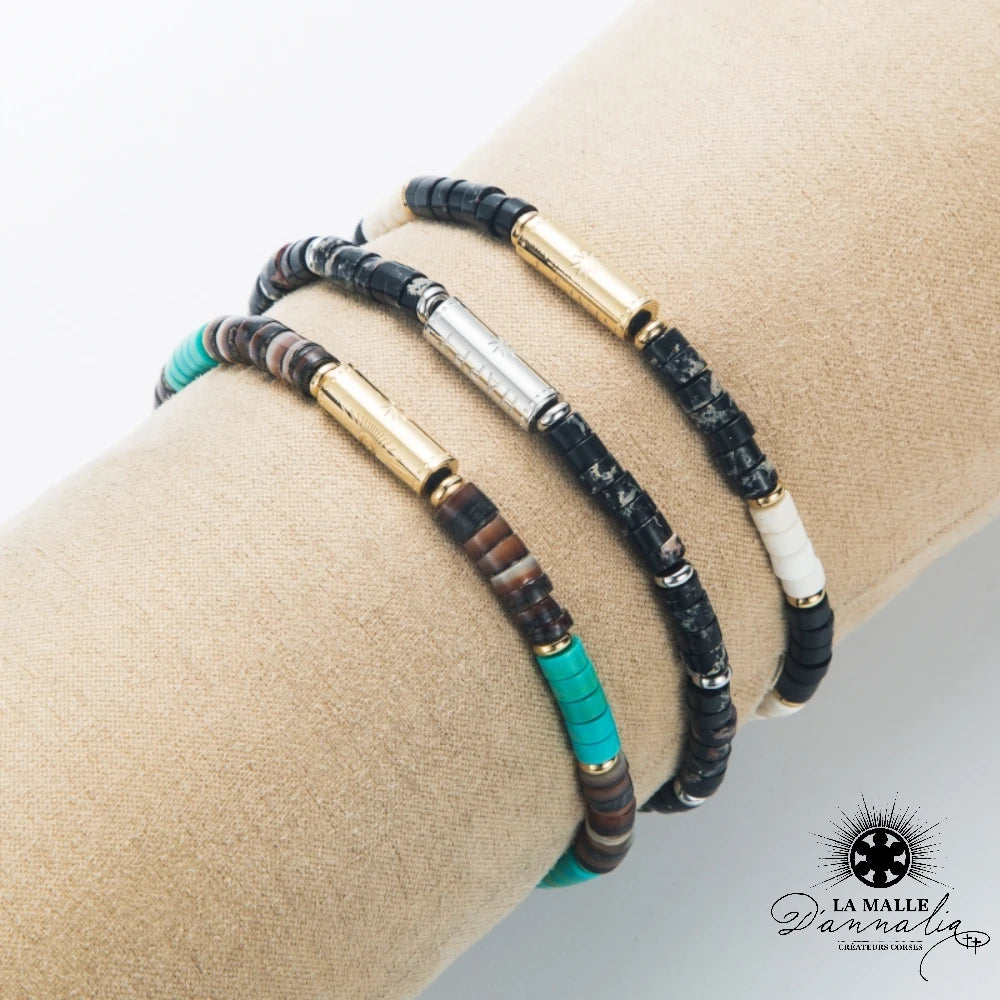 Bracelet acier inoxydable pierres naturelles : opale grise ou œil du tigre