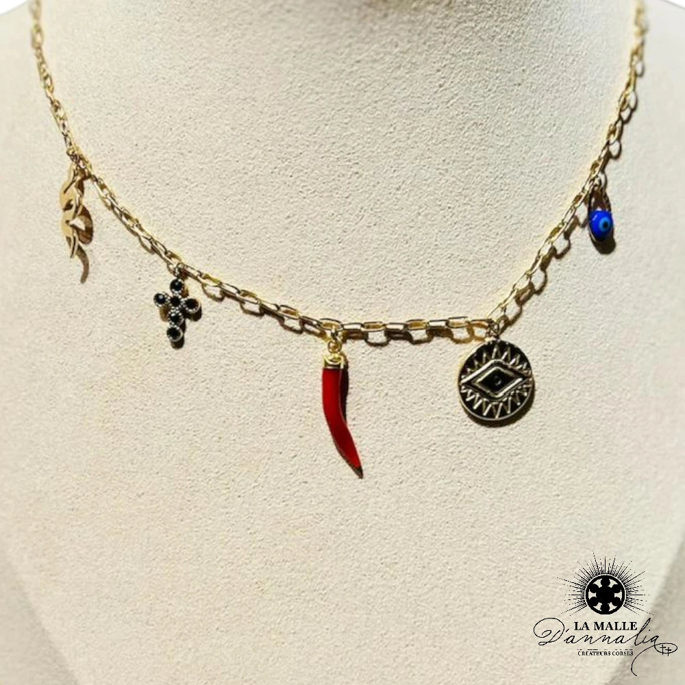 lamalledannalia-Collier-Acier-Inoxydable-Pampille-Breloques-abondance-Corne-croix-serpent-Corail
