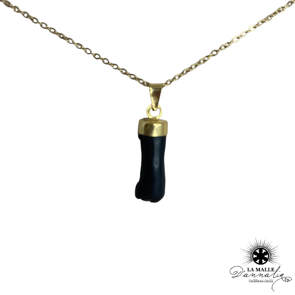 lamalledannalia-Collier-Acier-Main-corail-noir-petite-Plaque-Or