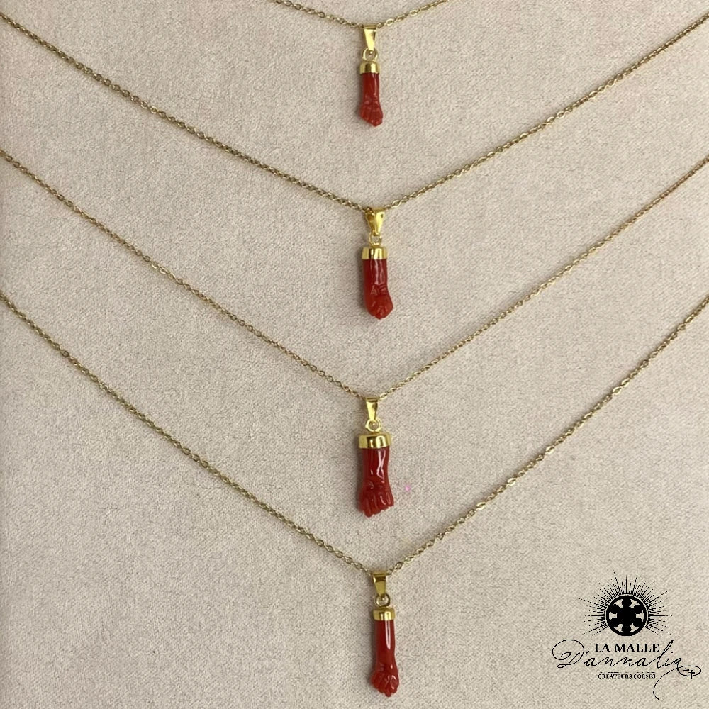 lamalledannalia-Collier-Acier-Pendentif-Main-corail-rouge-Plaque-Or-createur