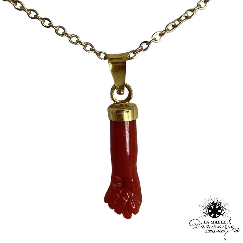 lamalledannalia-Collier-Acier-Pendentif-Main-corail-rouge-Plaque-Or-createur