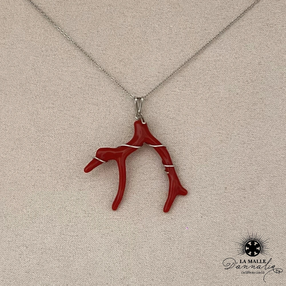 lamalledannalia-Collier-Acier-branche-corail-rouge-argent-cerclage
