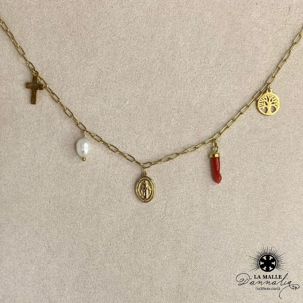 lamalledannalia-Collier-Acier-breloque-croix-vierge-Pendentif-Main-corail-rouge-Plaque-Or