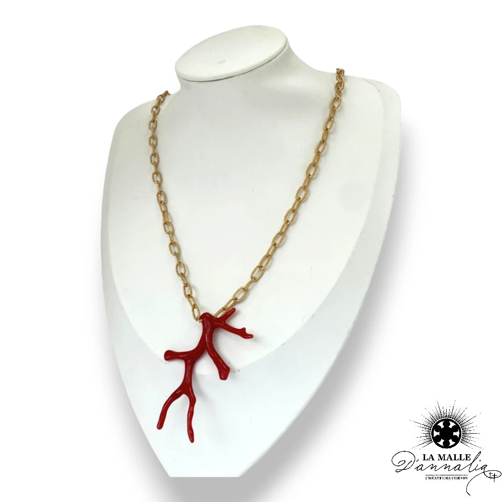lamalledannalia-Collier-Chaîne-Acier-Inoxydable-Branche-Corail-Rouge-mediterranee-core