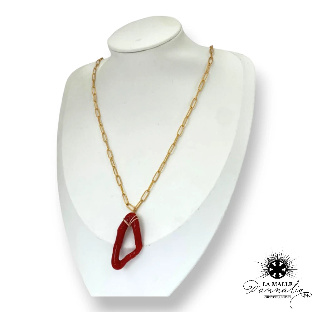 lamalledannalia-Collier-Chaîne-Acier-Inoxydable-Breloque-Corail-Rouge-corse-mediterranee