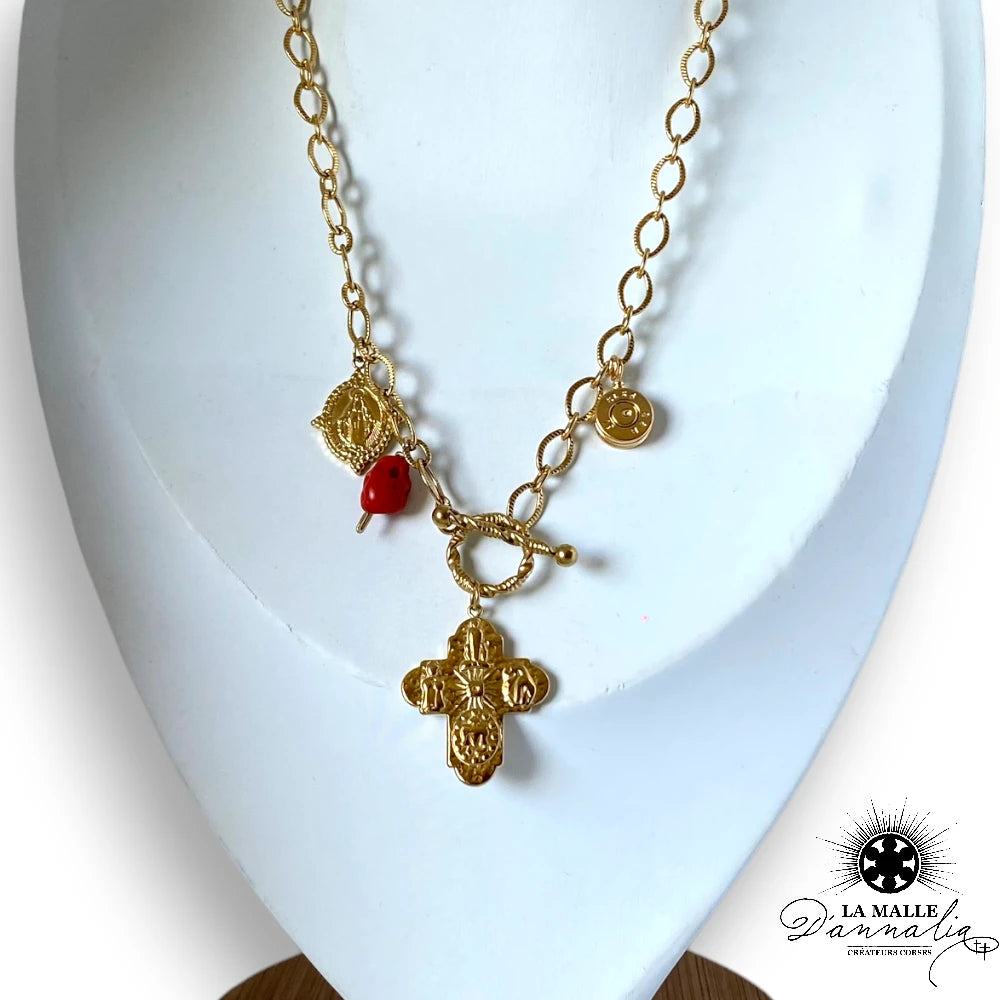 lamalledannalia-Collier-Morceau-Corail-Breloque-Douille-Plaque-or-createur-corse