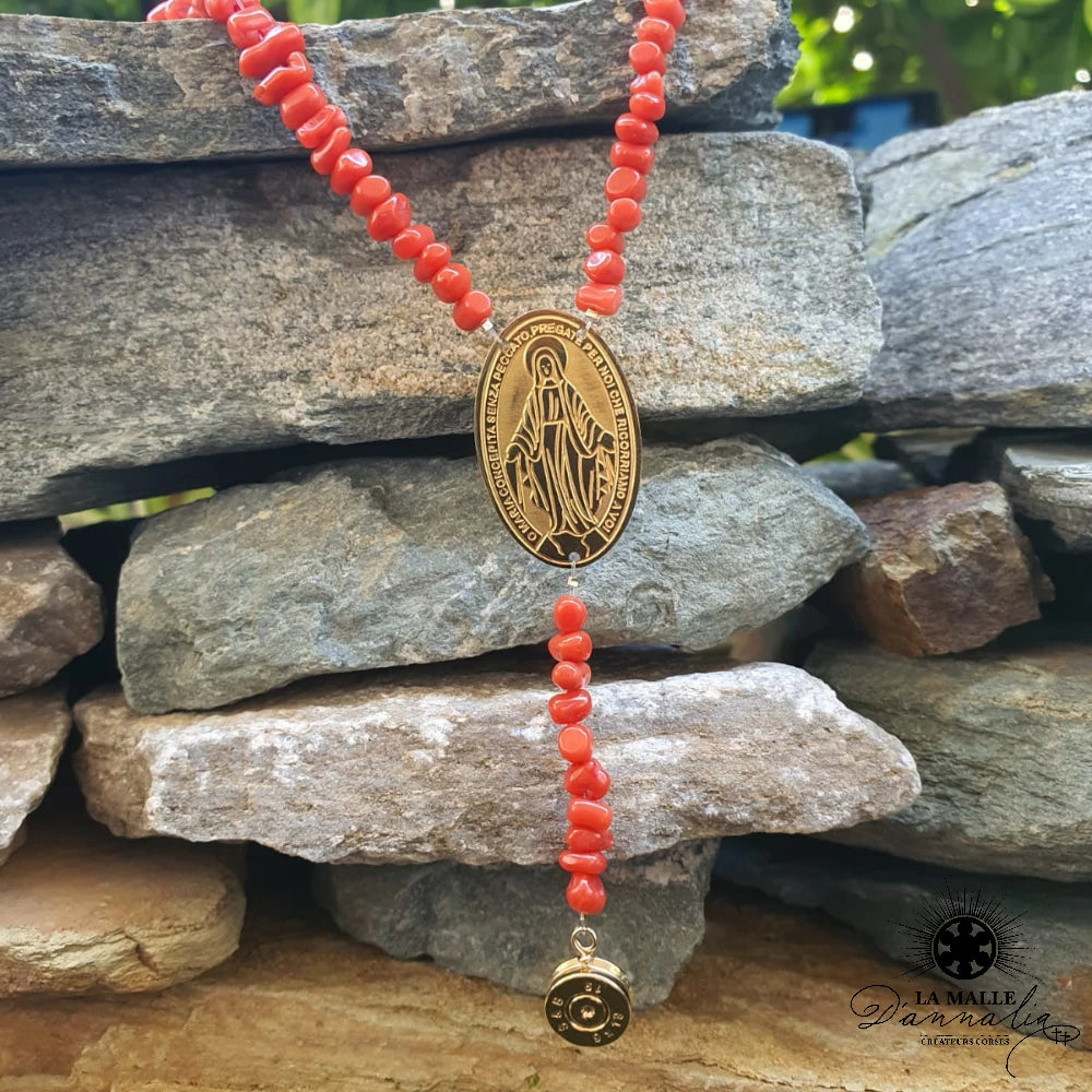 lamalledannalia-Collier-corail-rouge-perle-vierge-religieux-pierre-douille-bouda-creation
