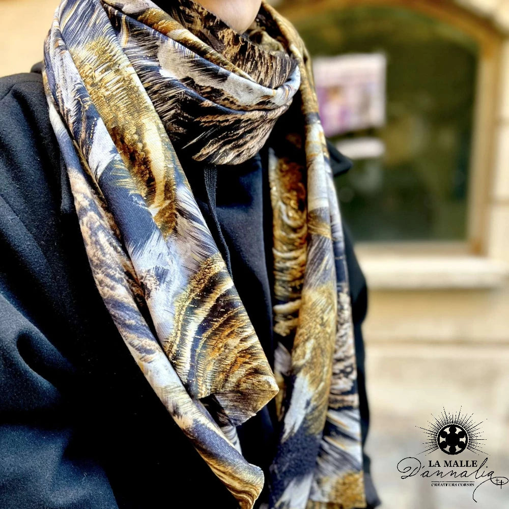lamalledannalia-Echarpe-noir-beige-motif-femme