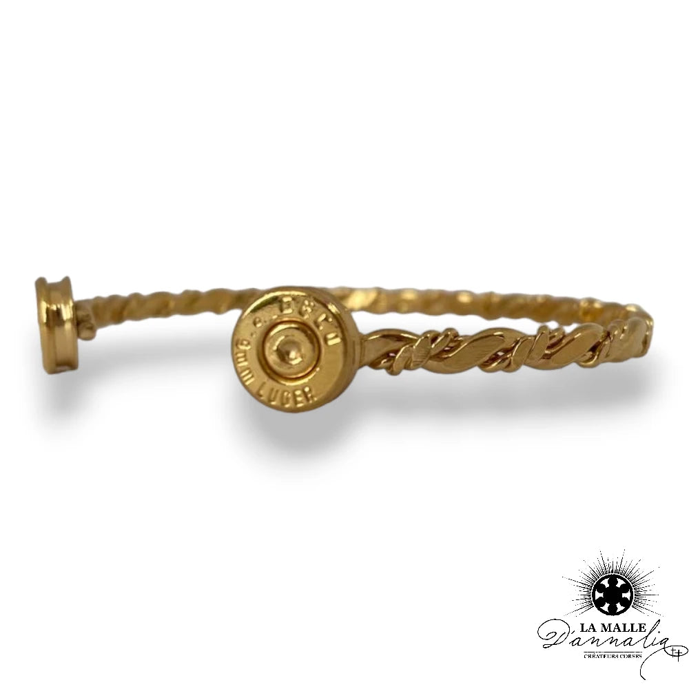 lamalledannalia Jonc Bracelet Torsadé en Plaqué Or 3 Microns avec Douilles 9 mm