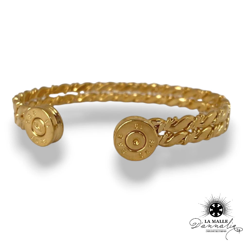 lamalledannalia-Jonc-Bracelet-Torsade-Plat-Double-Plaqur-Or-3Microns-Douilles-9mm