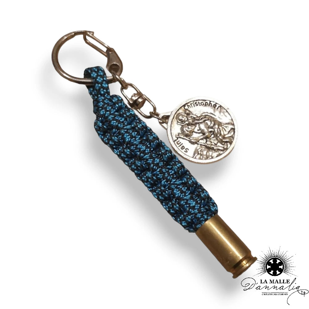 lamalledannalia-Porte-Cle-Douille-Revolver-Paracorde-Medaille-Saint-Christophe