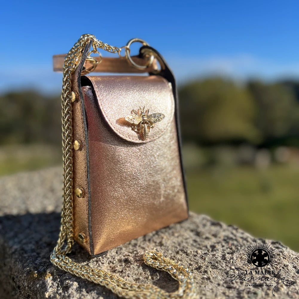 lamalledannalia-Sac-Abeille-cuir-Brillant-rose-gold