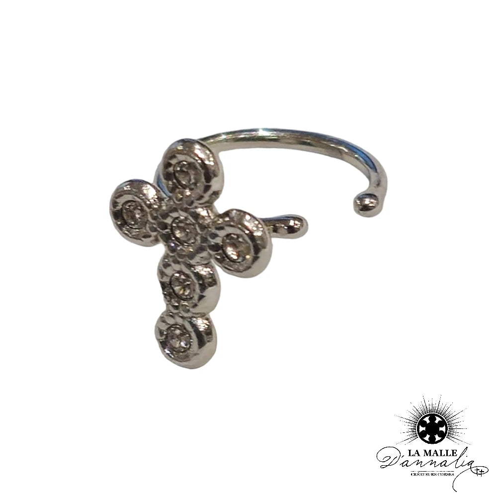 lamalledannalia-bague-oreille-acier-inoxydable-croix--strass-argent-sans-trou