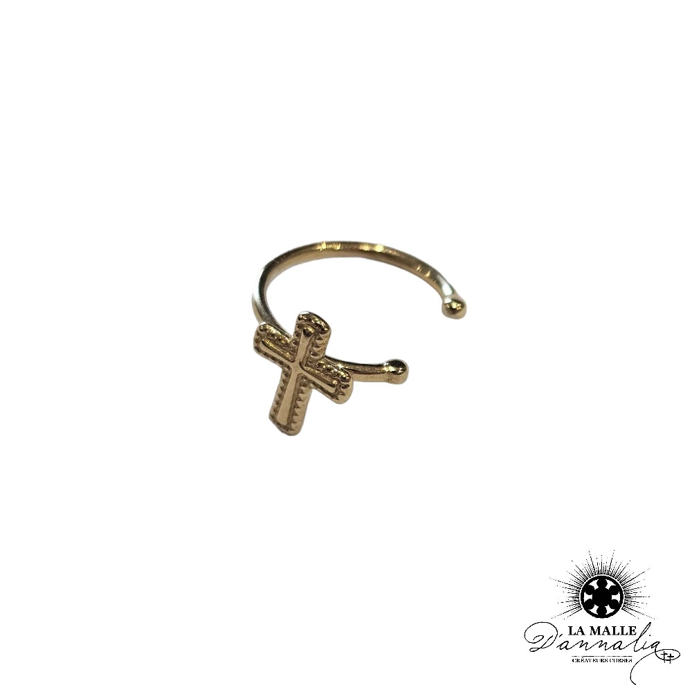lamalledannalia-bague-oreille-acier-inoxydable-croix-dore sans trou