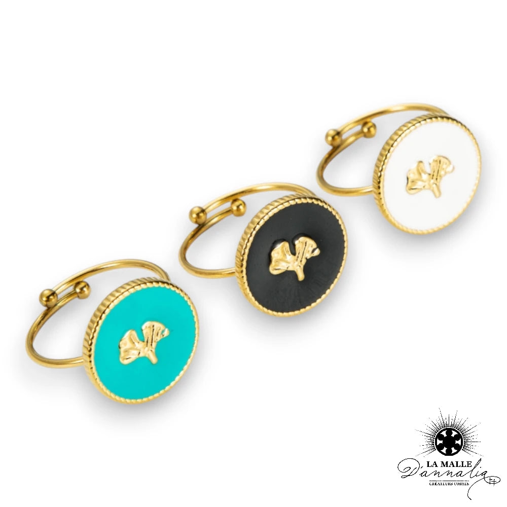 lamalledannalia-bijou-bague-acier-inoxydable-dore-ginkgo-noir-ginkgo-vert-blanc