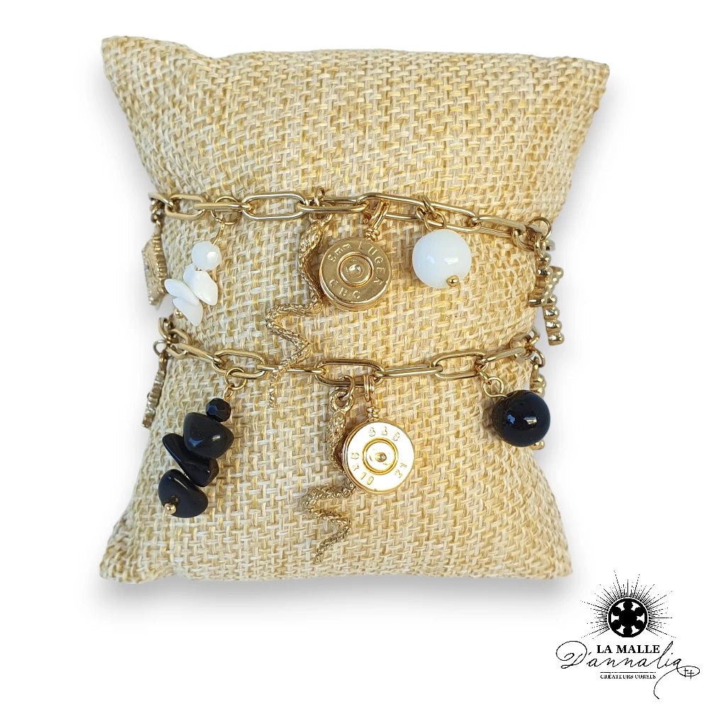 Bracelet Douille 9 mm chaîne à breloques douille croix serpent acier inoxydable