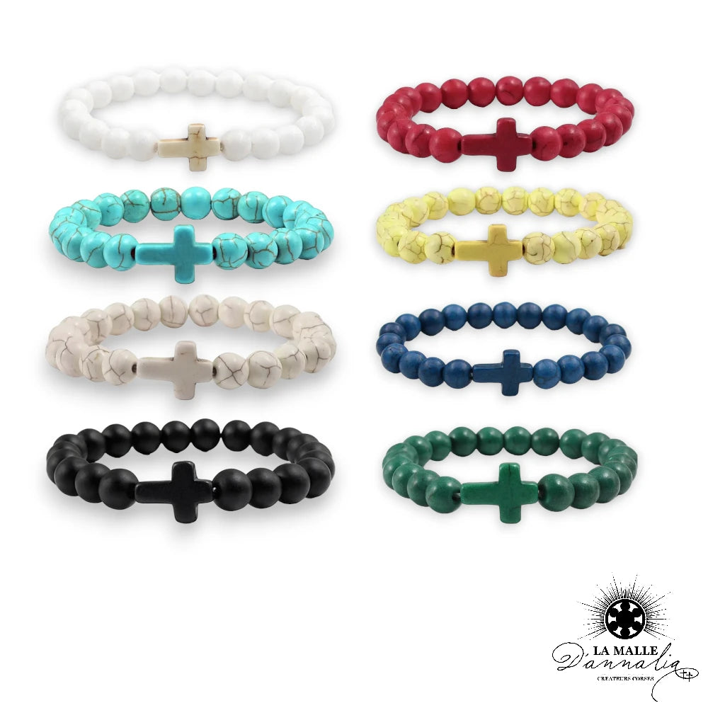 lamalledannalia bijou bracelet elastique perle croix pour homme femme