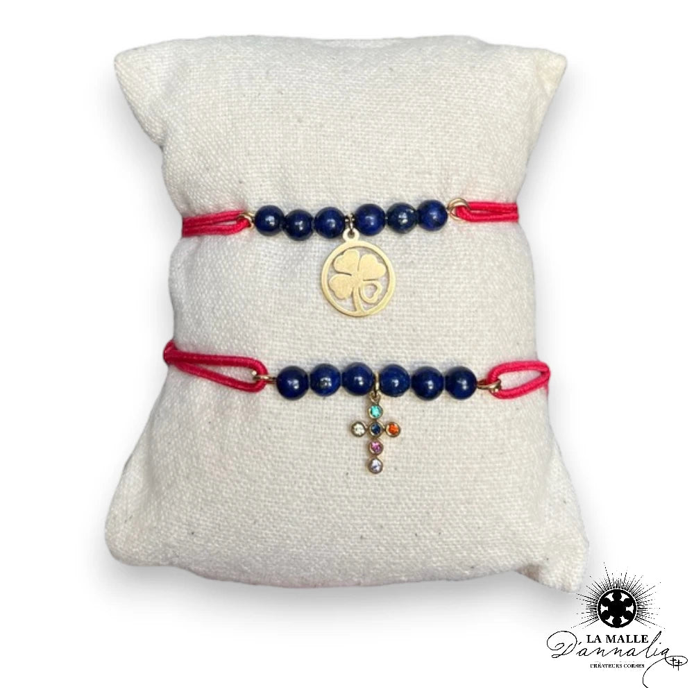 Bracelet Fil Rouge perle lapiz pendentif protecteur fait main en corse