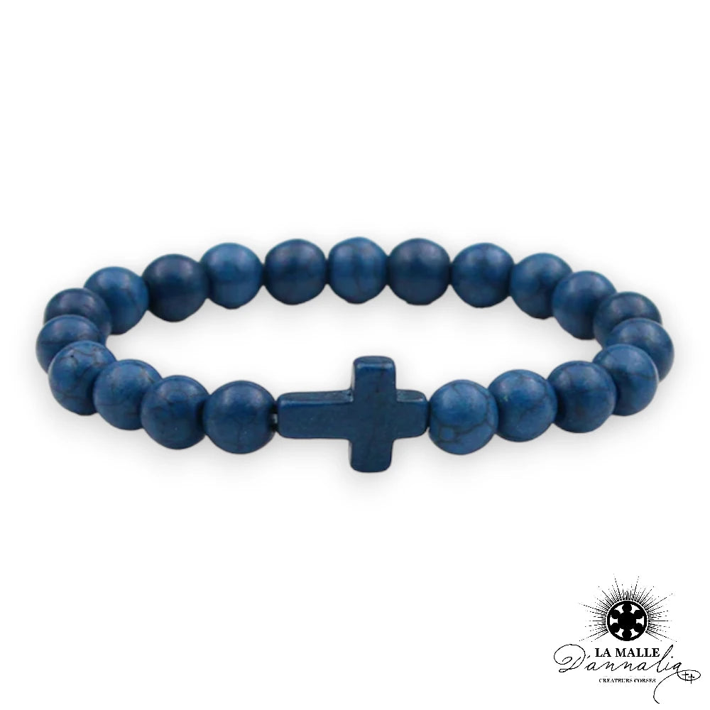 lamalledannalia bijou bracelet perle croix bleu femme