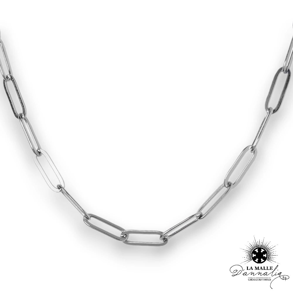 Collier grosse maille rectangle acier argente 48cm La Malle d Annalia