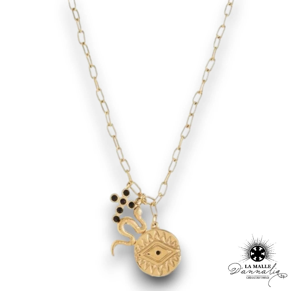 lamalledannalia-bijou-collier-croix-serpent-oeil-inoxydable-dore
