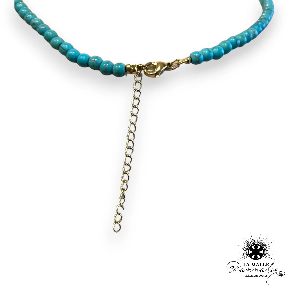 Collier Pierre Marbré Bleu - Turquoise Reconstituée acier inoxydable