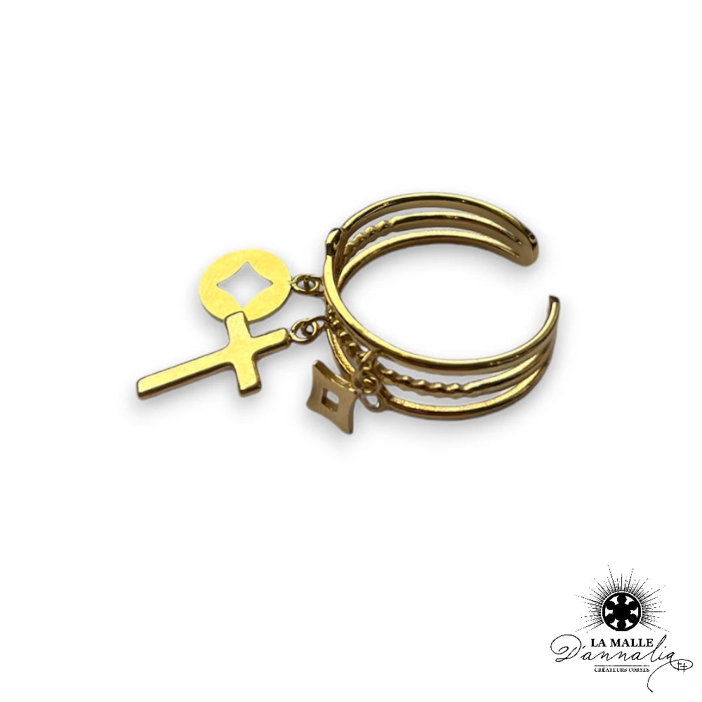 lamalledannalia-bijou-fantaisie-strass-dore-acierinoxydable-bague-baguedore-croix-religieux-acier-inoxydable-reglable-baguereglable-bague-baguestrass-baguepampilles-bagueetoile-fermoir