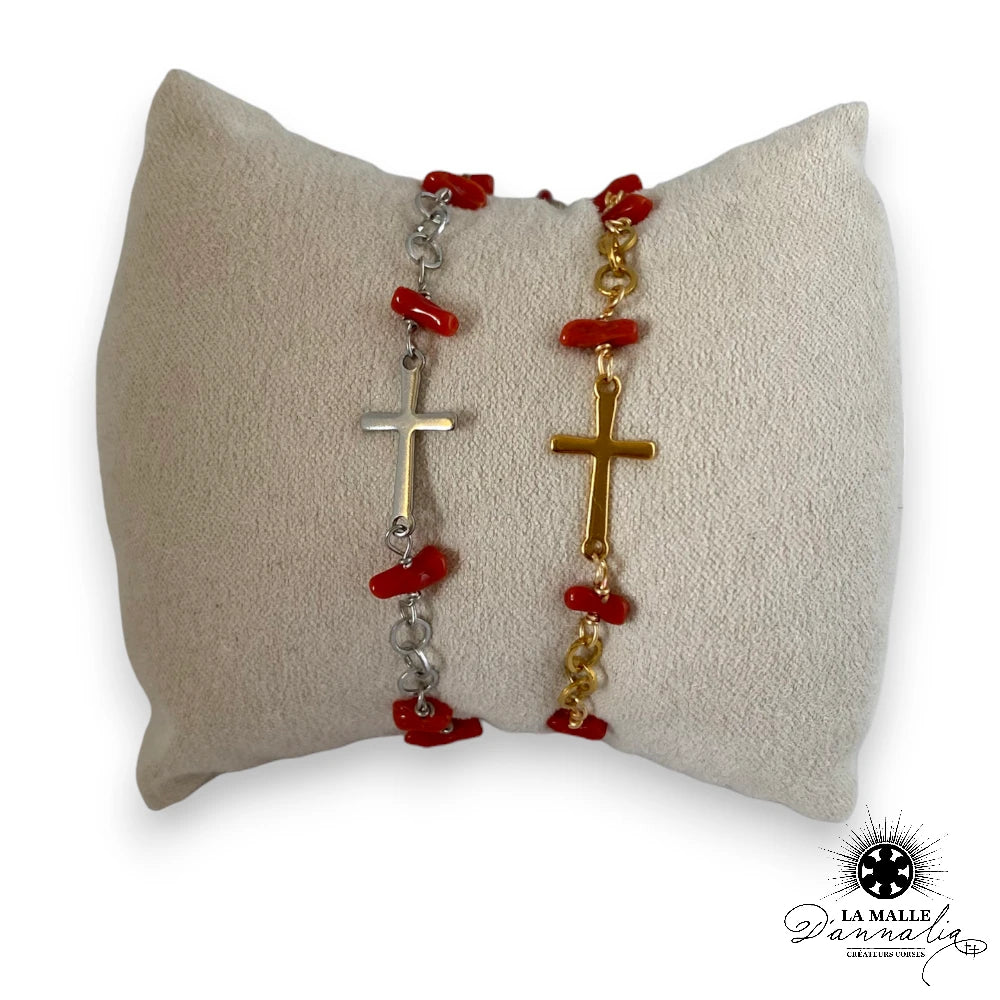 lamalledannalia-bijoux-bracelet-corail-acierinoxydable-corail-véritable-corail-mediterannee-corse-createur-corse-croix-religieux-dore-argent