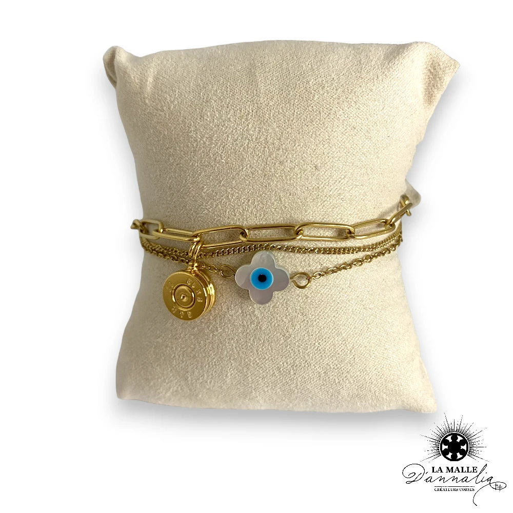 Bracelet Trèfle et Œil : Élégance Protectrice et Porte-Bonheur Douille