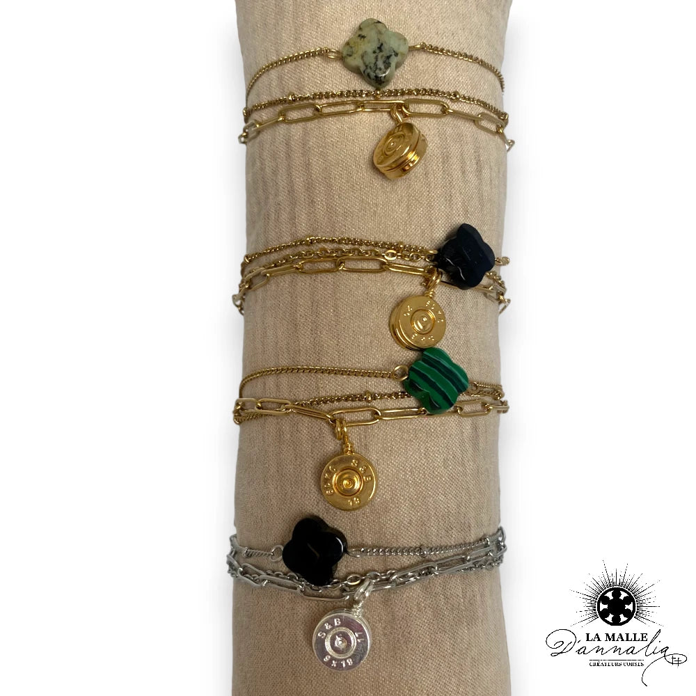 lamalledannalia-bijoux-bracelet-doulle-acier-inoxydable-trefle-breloque-malachite-dore-argent-1