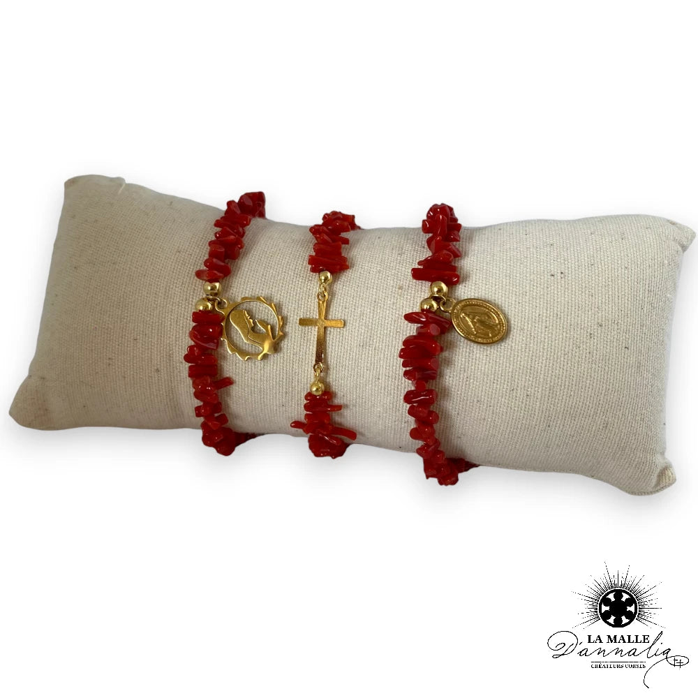 lamalledannalia-bijoux-braceletcorail-acierinoxydable-corail-véritable-pierre-corail-mediterannee-breloque-vierge-vierge-croix
