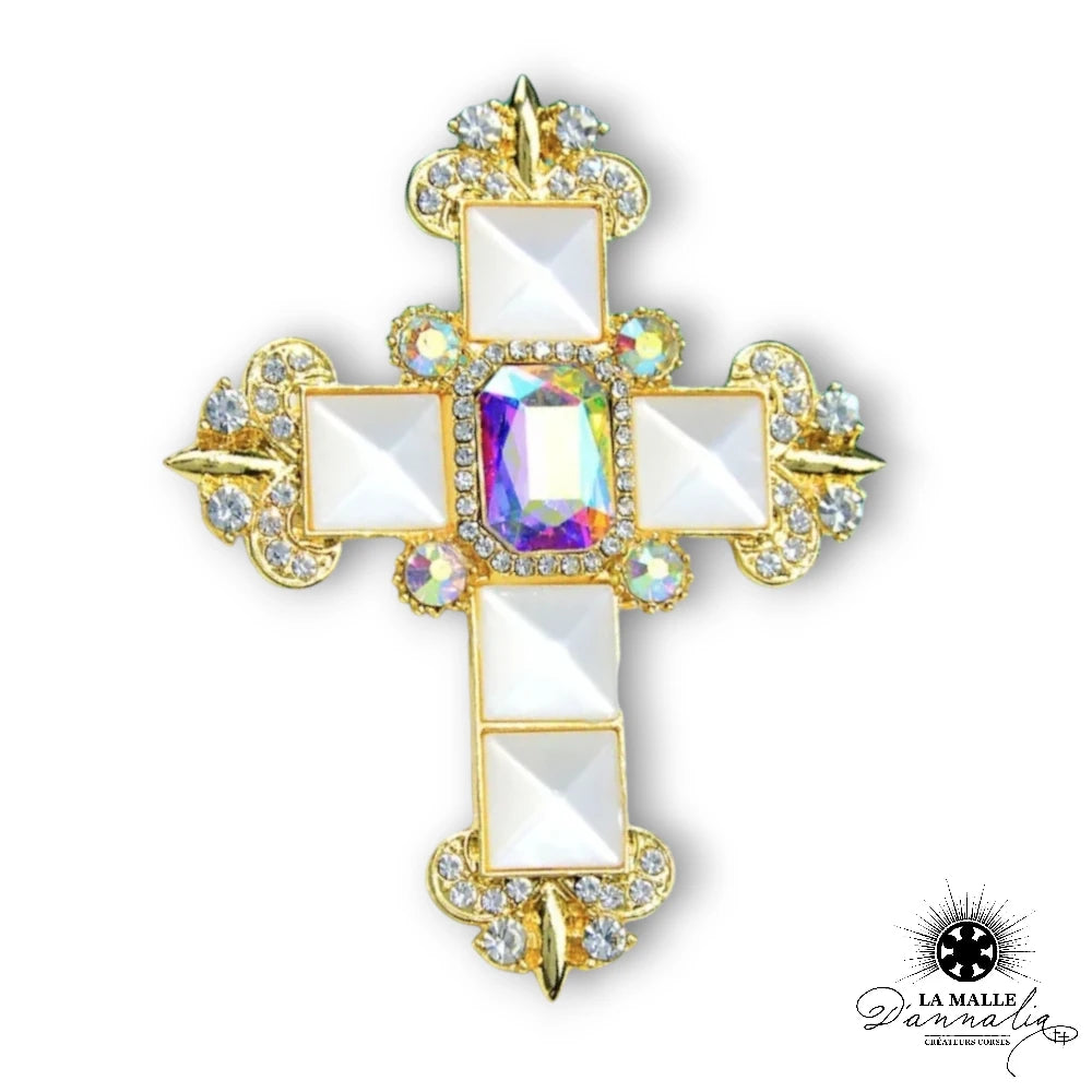 lamalledannalia-bijoux-broche-blanche-croix-fantaisie-strass-dore