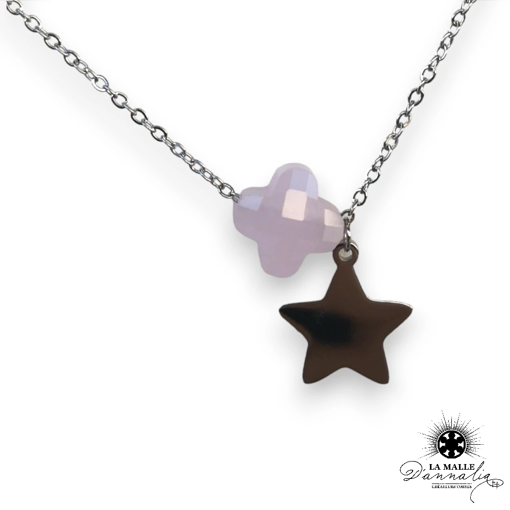 lamalledannalia-bijoux-collier-etoile-treffle-rose-acier-inoxydable