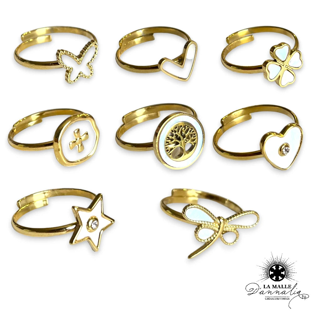 Analyzing image lamalledannalia-bijoux-fantaisie-acierinoxydable-baguedore-baguecoeur-bagueetoile-baguearbredevie-baguetrefle