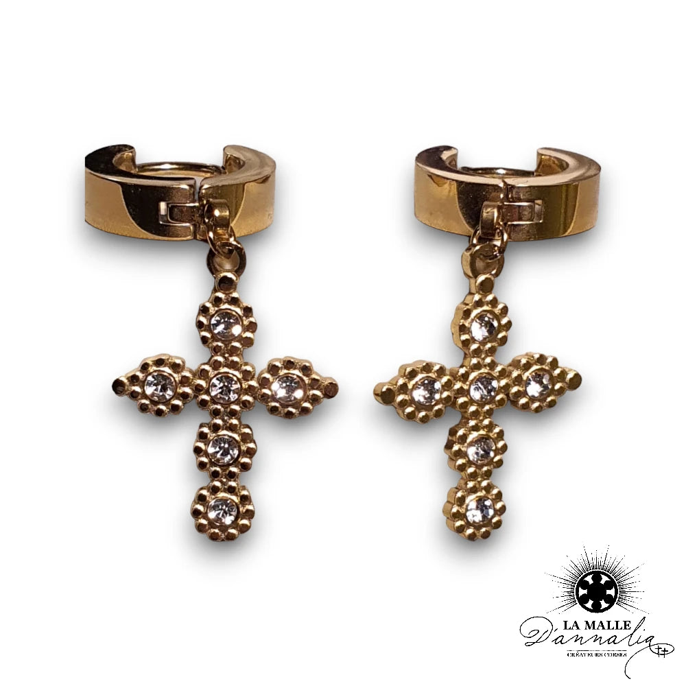 Boucle d'Oreille Croix Strass style baroque Acier inoxydable