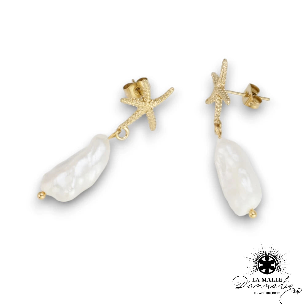 lamalledannalia-boucle-oreille-acier-inoxydable-dore-etoile-mer-perle