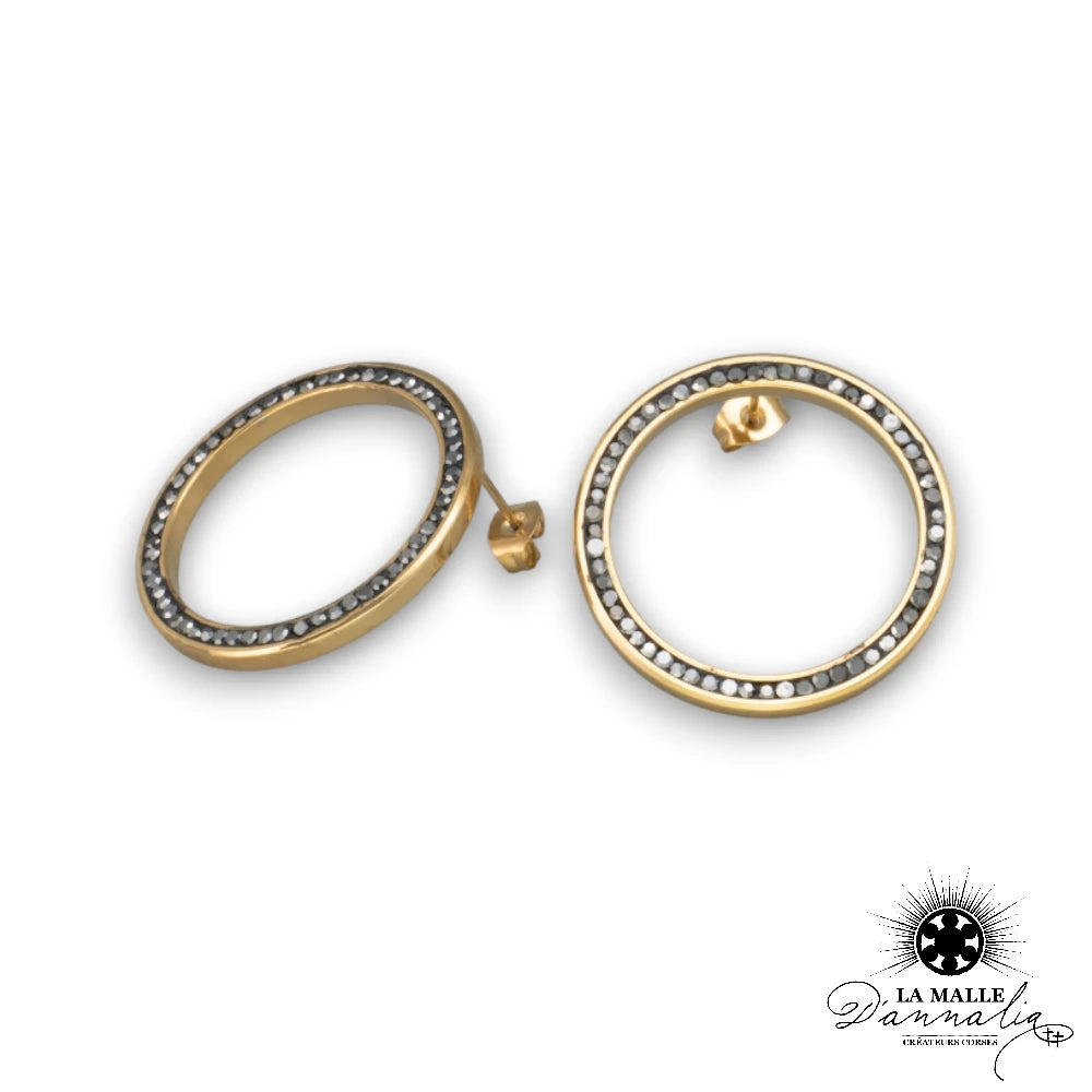 lamalledannalia-boucle-oreille-acier-inoxydable-strass-noir-dore