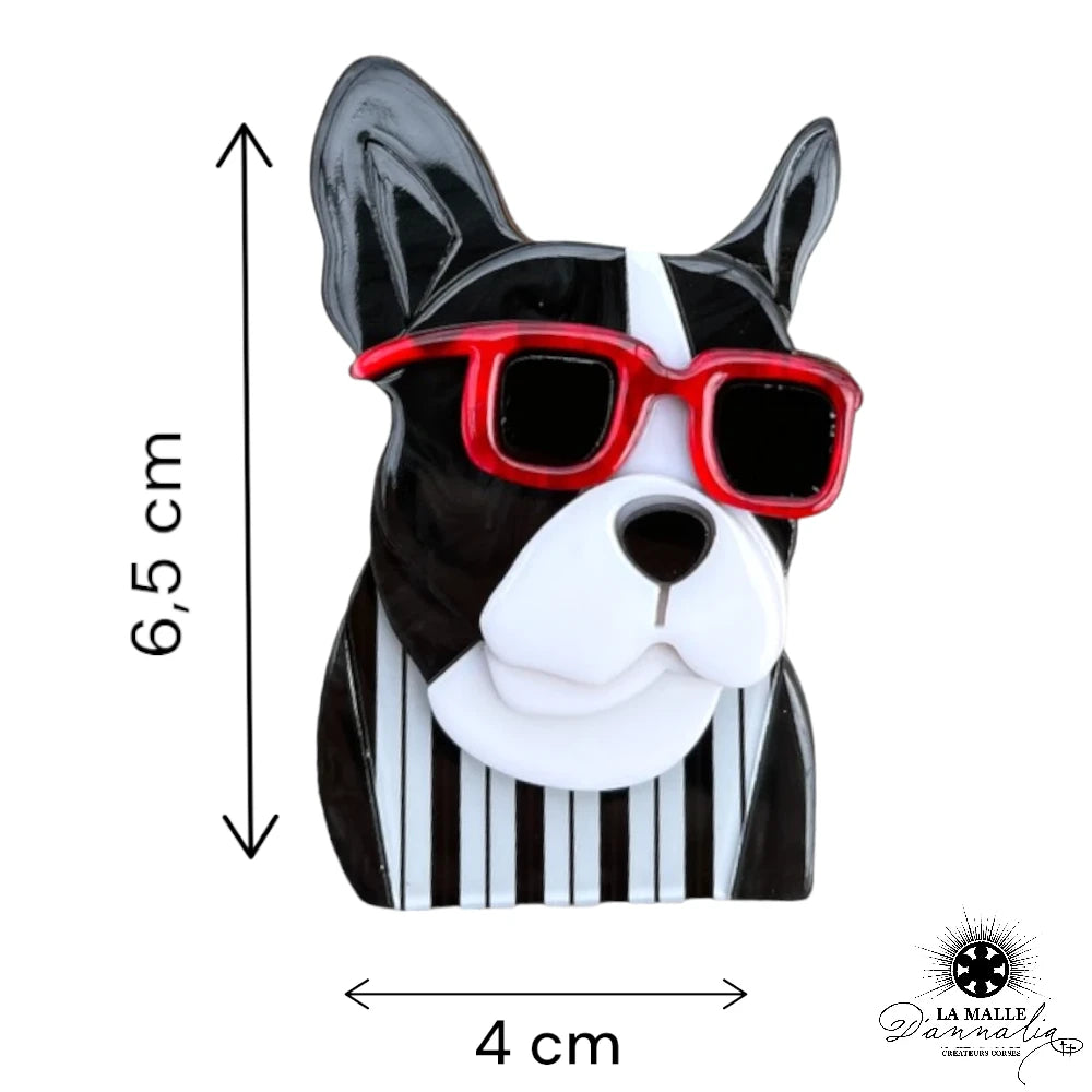 Broche chien en résine - Bulldog noir