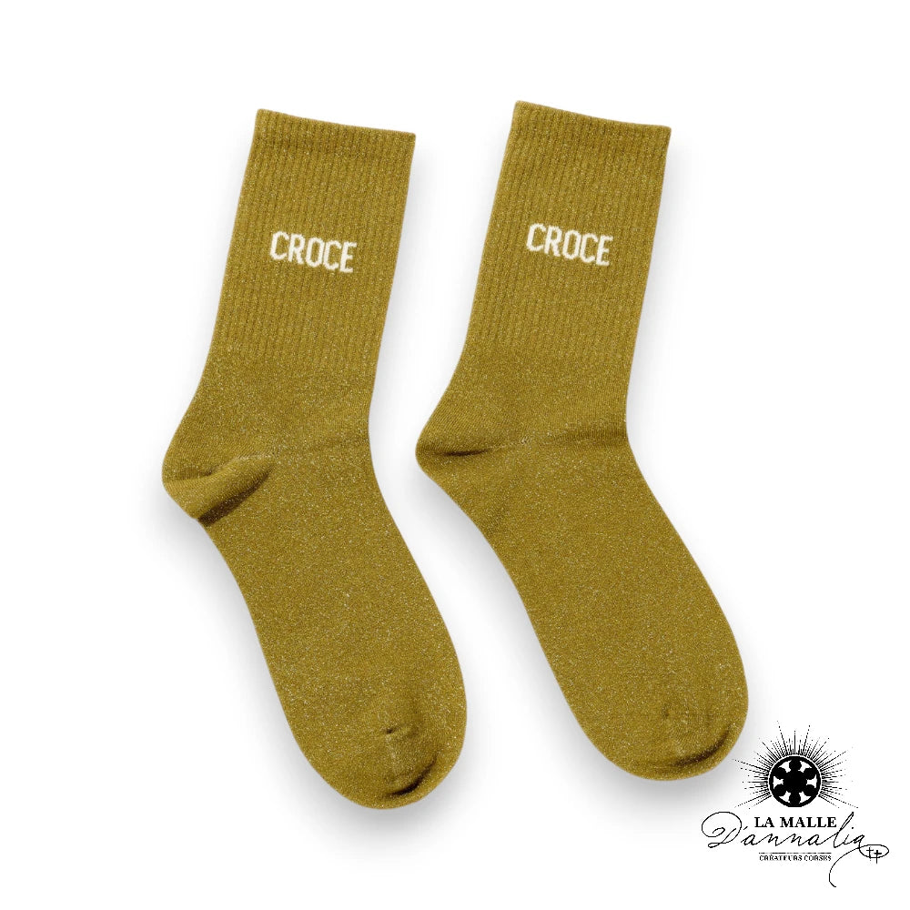 💛 Chaussettes Pailletées CROCE Moutarde Doré - Chaussettes Corses Femme Lurex Jaune Moutarde ✨