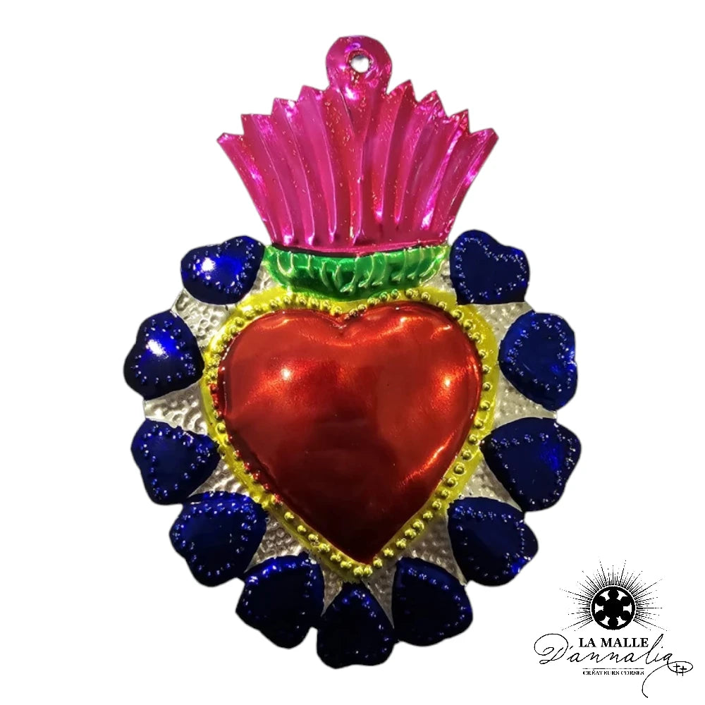 Coeur ex-voto mexicain Vierge de Guadalupe coloré Rose
