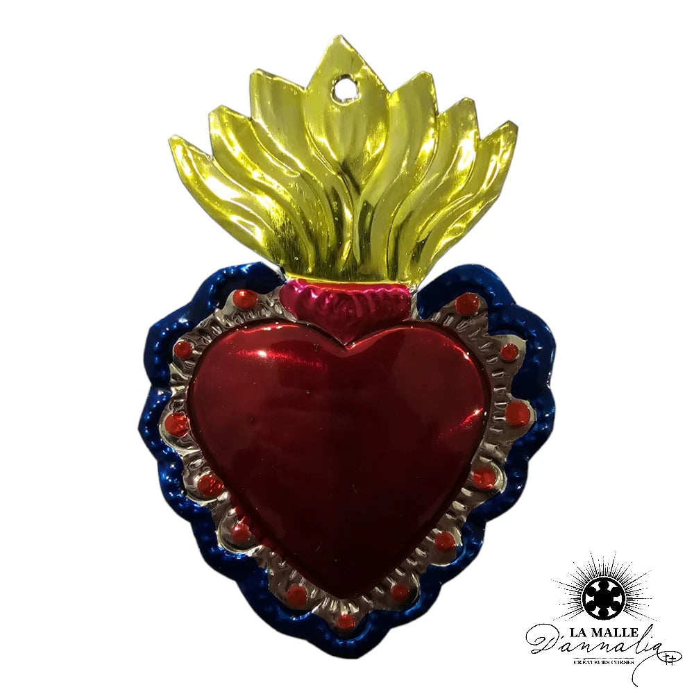lamalledannalia-ex-voto-metal-repousse-mexique-mexicain-guadalupe-decoration-mural-coeur-rouge-bleu-fleur-jaune